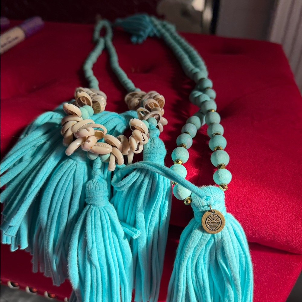 Aqua and Gold Beaded Necklaces  with Shell Accents 2!